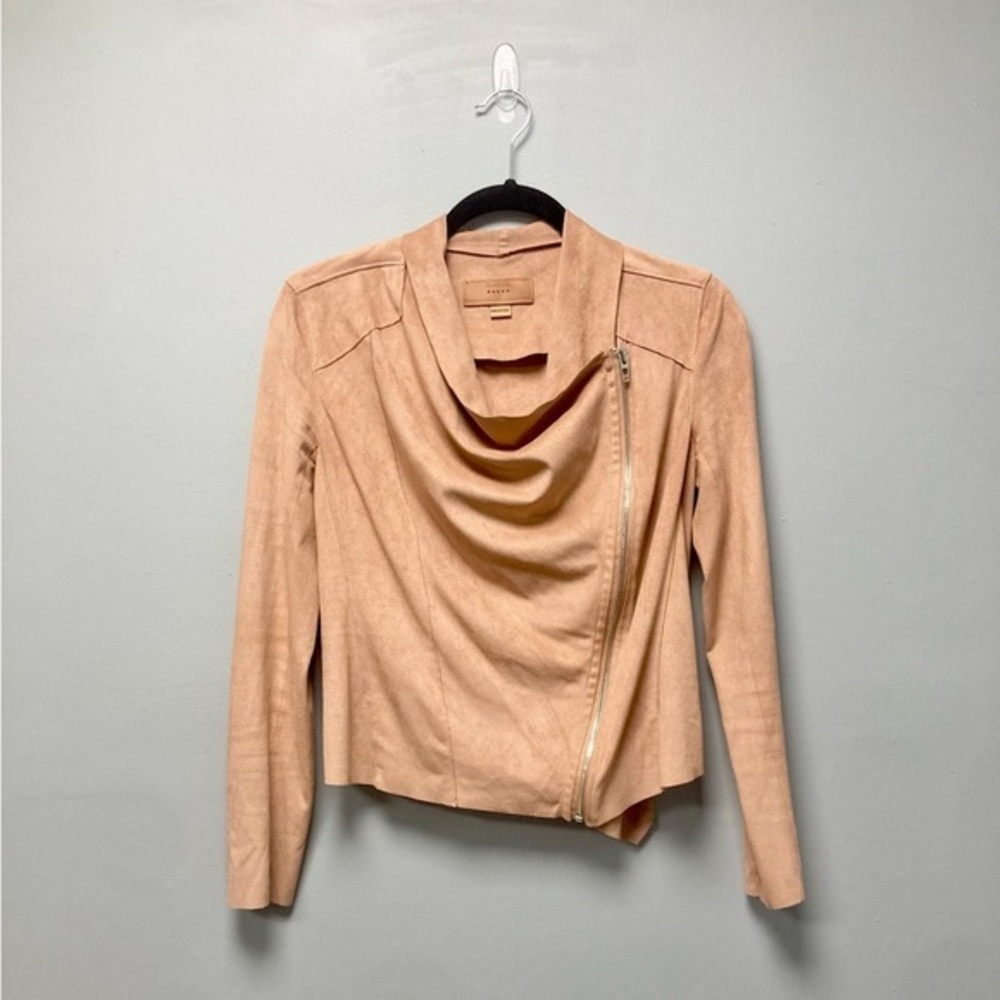 BLANKNYC Women Tan‎ Peach Vegan Suede Asymmetrical Zip Drape Jacket Size S